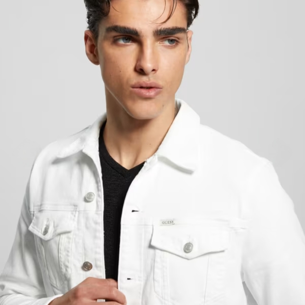 GUESS Men's White Denim Jacket